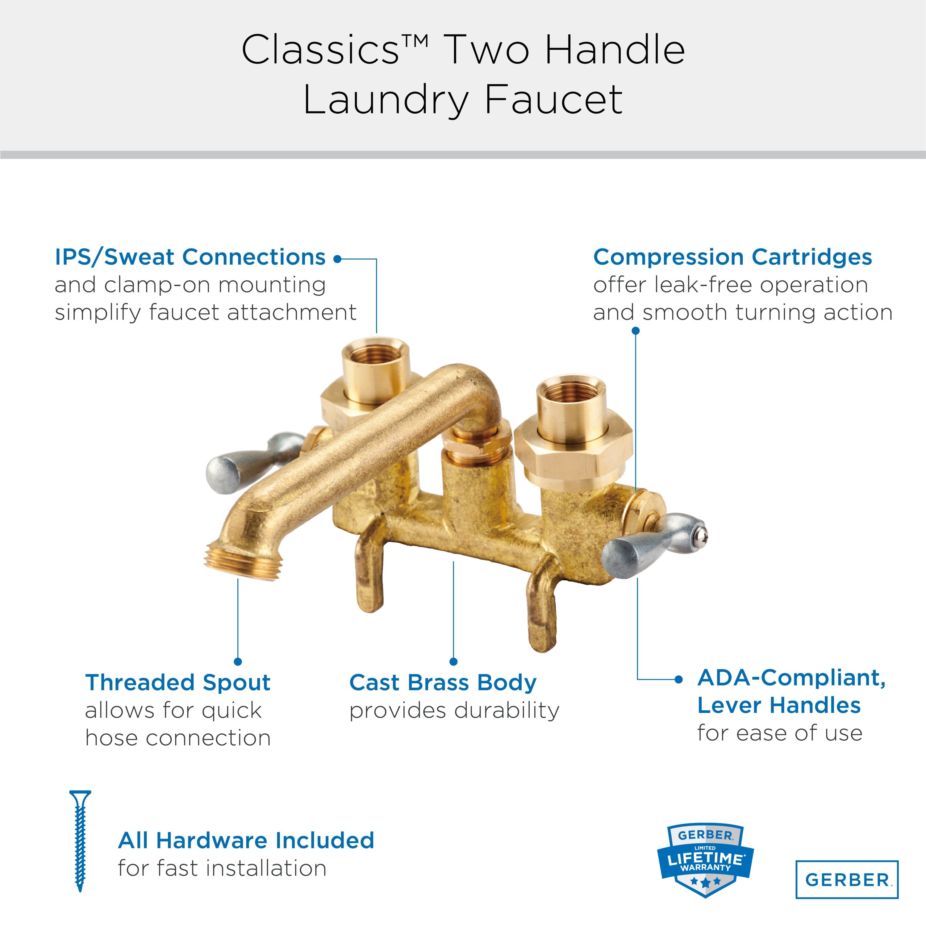 Gerber 49-530 Clamp On Laundry Faucet 1/2 Inch IPS Sweat