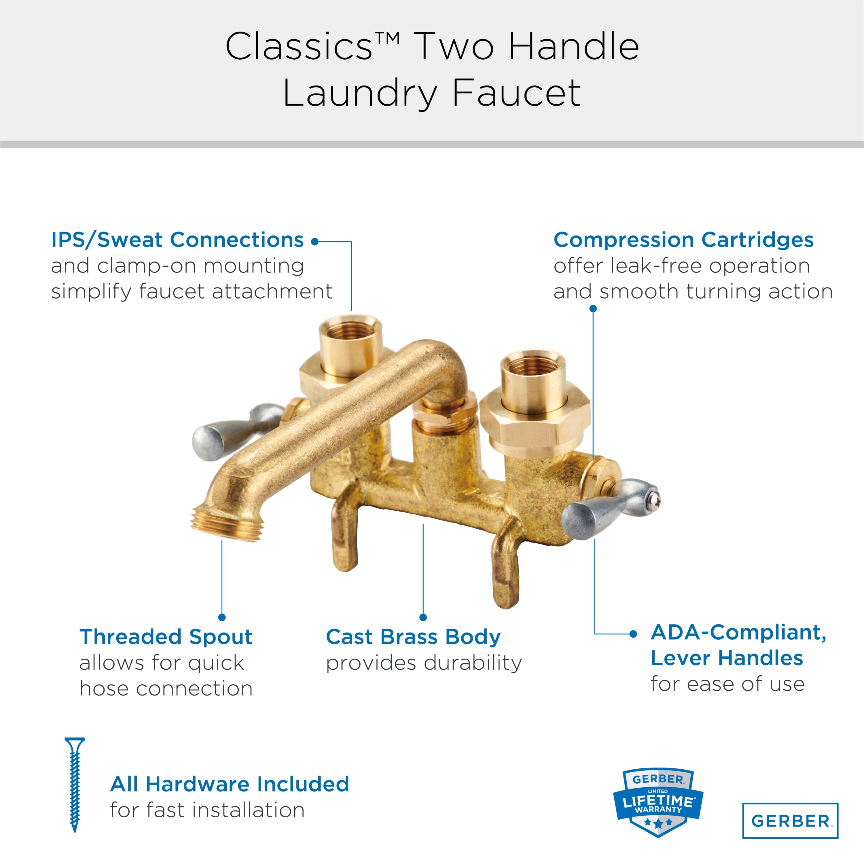Gerber 49-530 Clamp On Laundry Faucet 1/2 Inch IPS Sweat