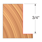 Straight edge router bit with 3/4" height and curved cutting surface on wood grain background.