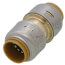 1/2" brass push coupling with shiny metallic finish and ribbed compression sleeves on both ends.