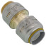 Brass push-to-connect coupling with PB and CTS connections, cylindrical metal fitting with ridged grip bands.