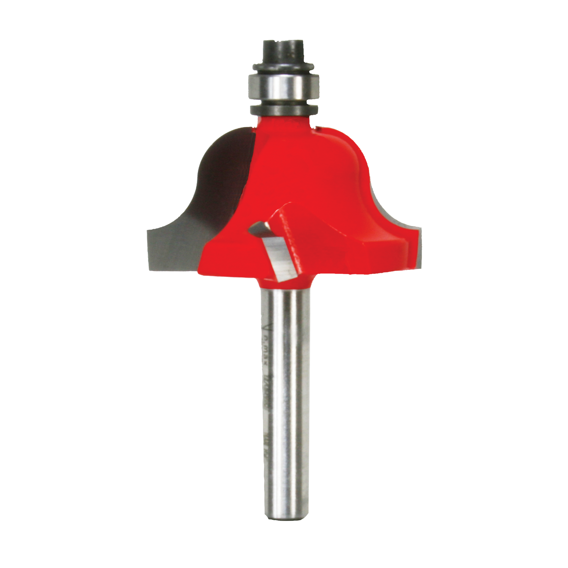 Red and black Roman ogee router bit with metal shank and cutting edges, 1-3/8 inch diameter.