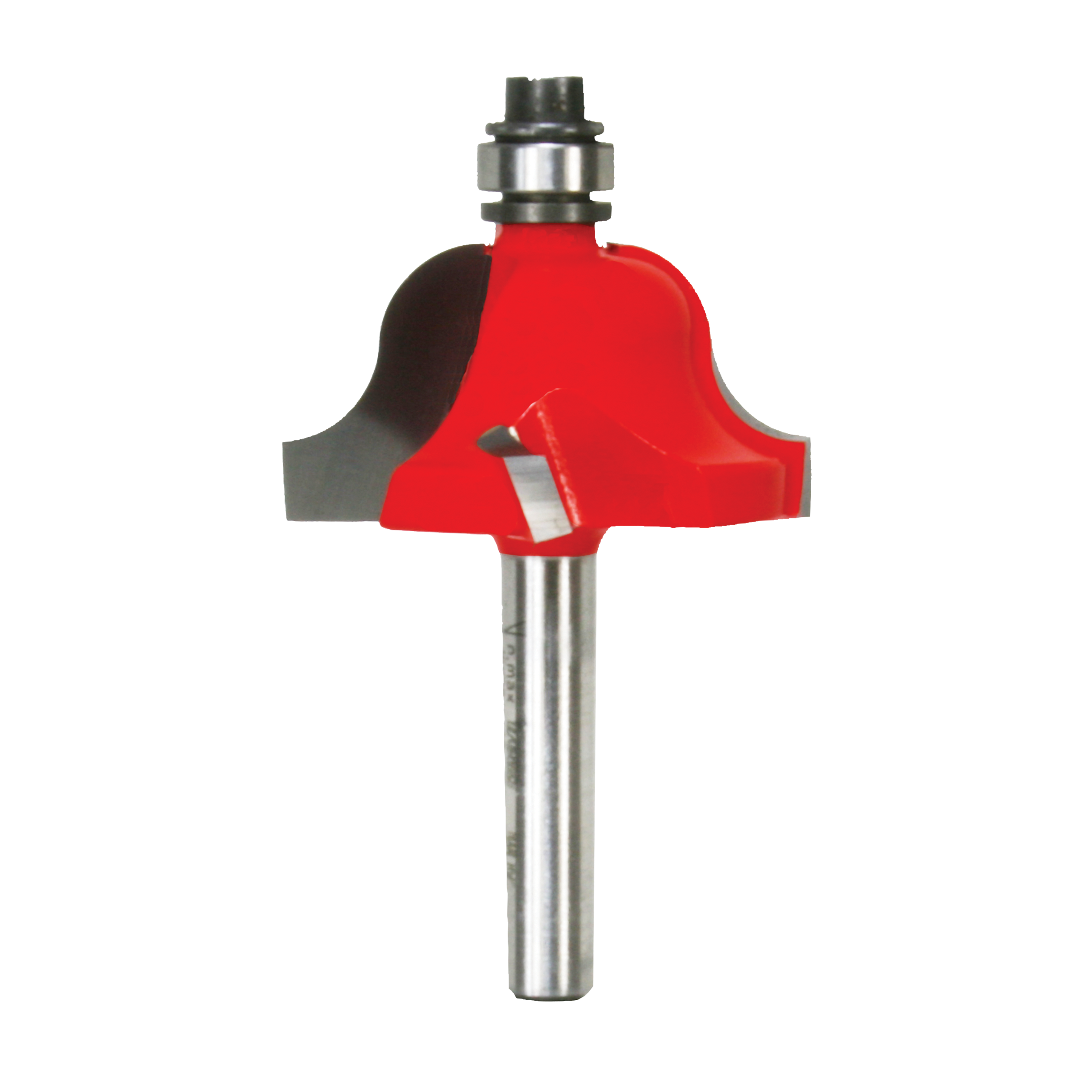 Red and black Roman ogee router bit with metal shank and cutting edges, 1-3/8 inch diameter.