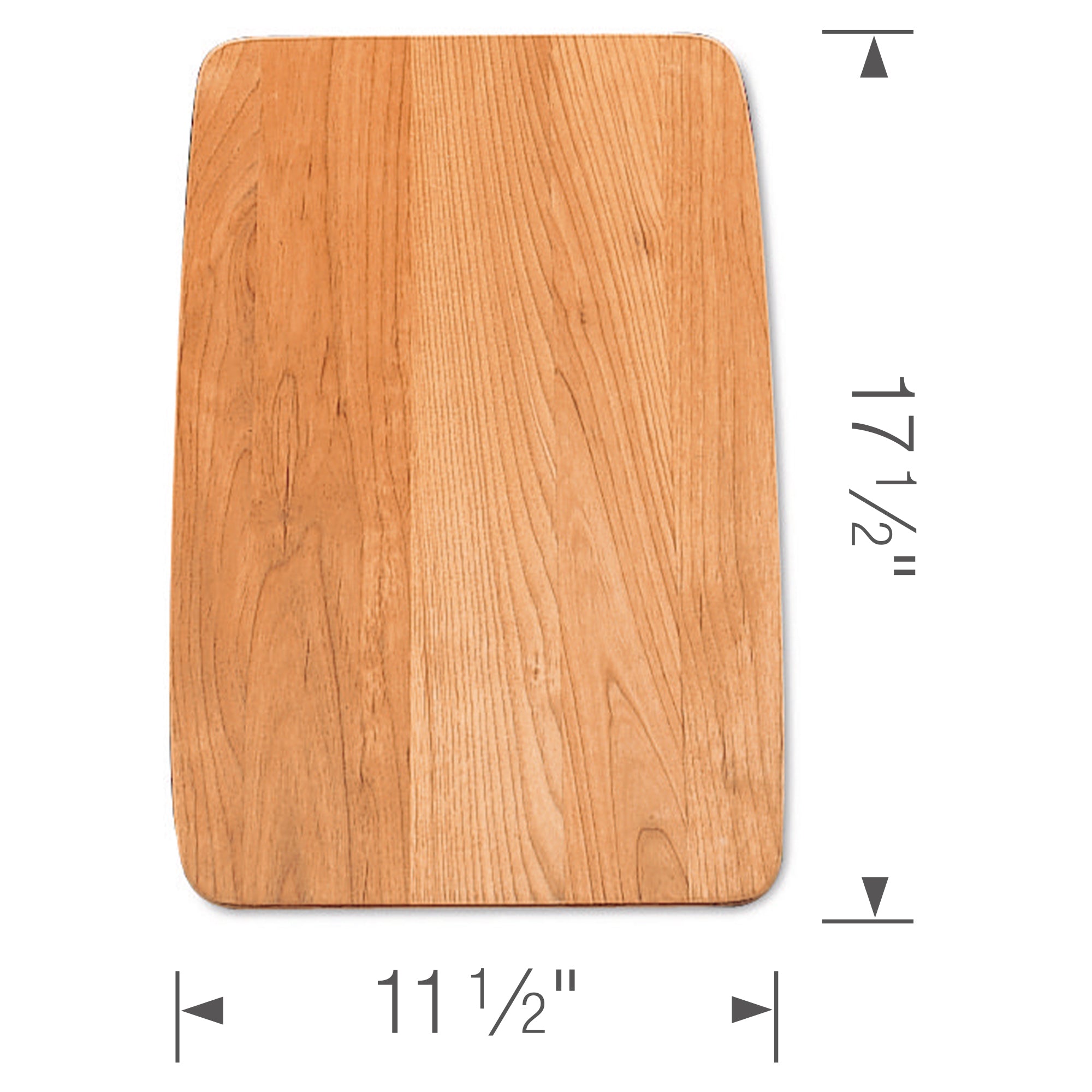 Rectangular wood cutting board with rounded corners, measuring 11.5" x 17.5", light wood grain finish.