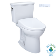 Toto Drake Two Piece Elongated Transitional Tornado Flush Universal Height Toilet with CEFIONTECT 1.28 GPF with Contemporary Washlet+ Auto Flush S7 Bidet Seat in Cotton White