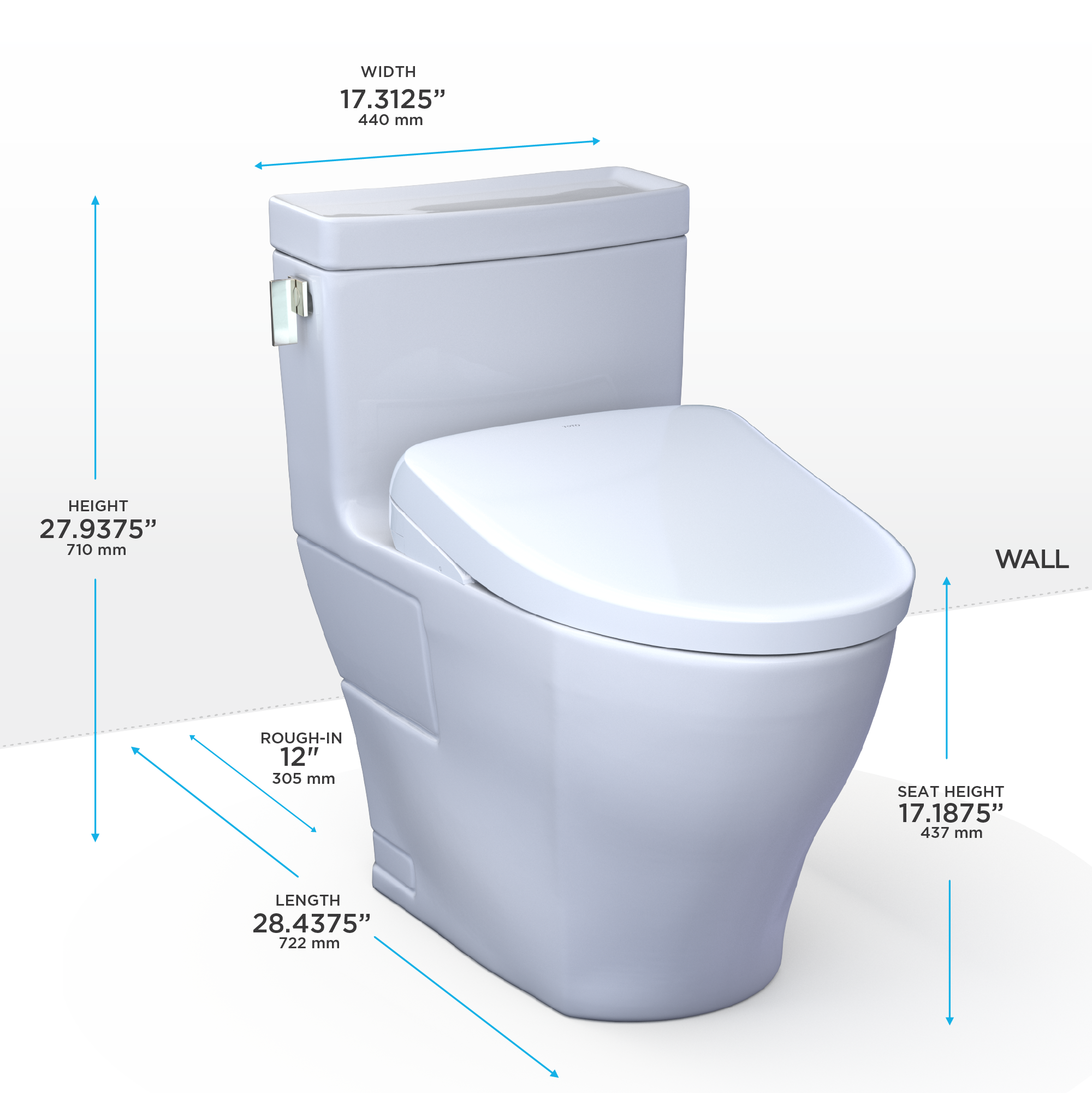 Toto Legato One Piece Elongated Universal Height Toilet with CEFIONTECT 1.28 GPF with Contemporary Washlet+ S7A Bidet Seat in Cotton White