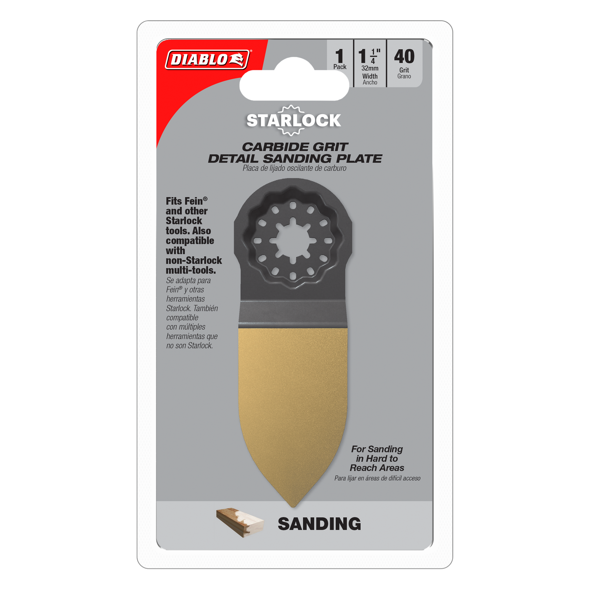 Diablo Starlock carbide grit detail sanding plate, 1-1/4 inch width, 40-grit, with black perforated head and tan sanding surf