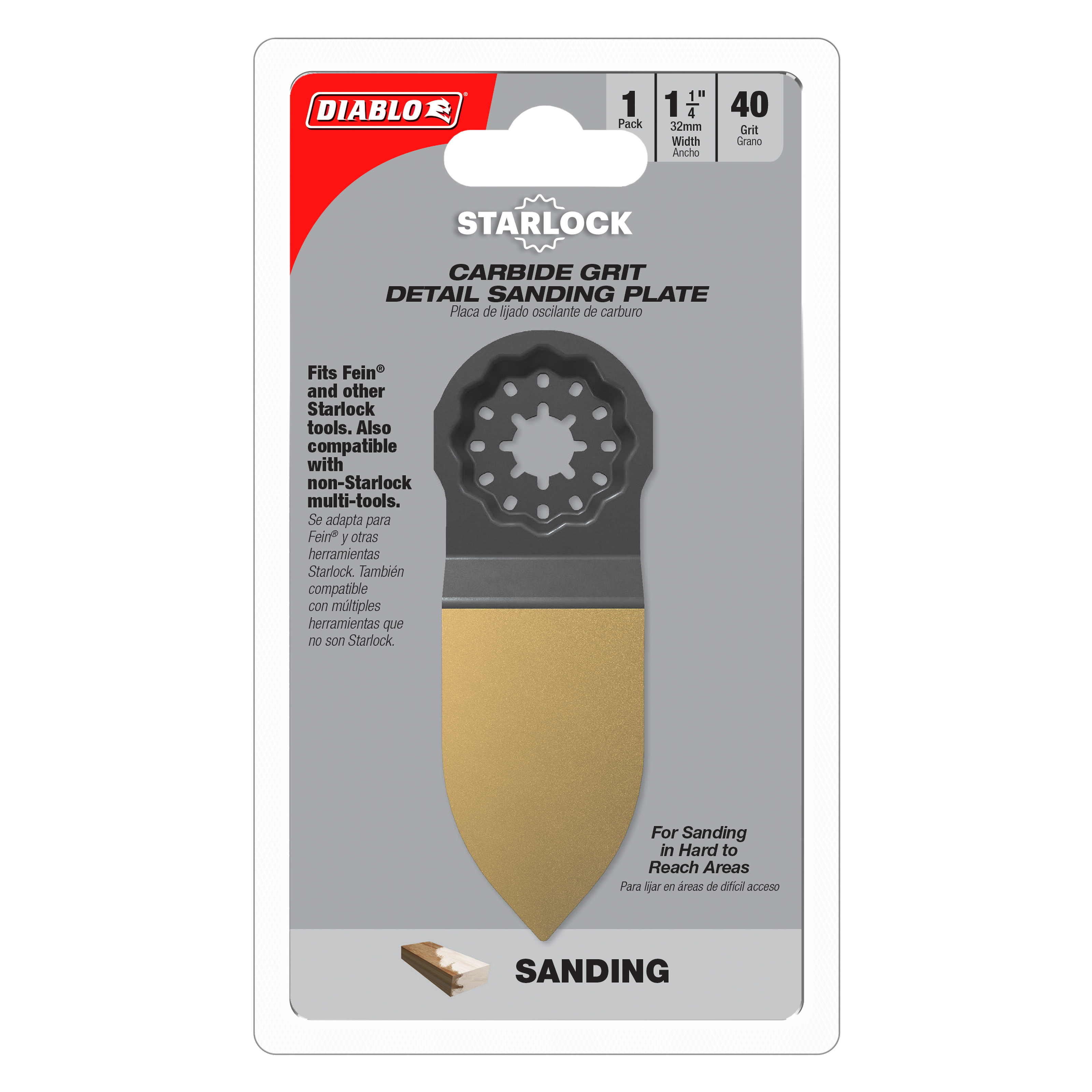 Diablo Starlock carbide grit detail sanding plate, 1-1/4 inch width, 40-grit, with black perforated head and tan sanding surf