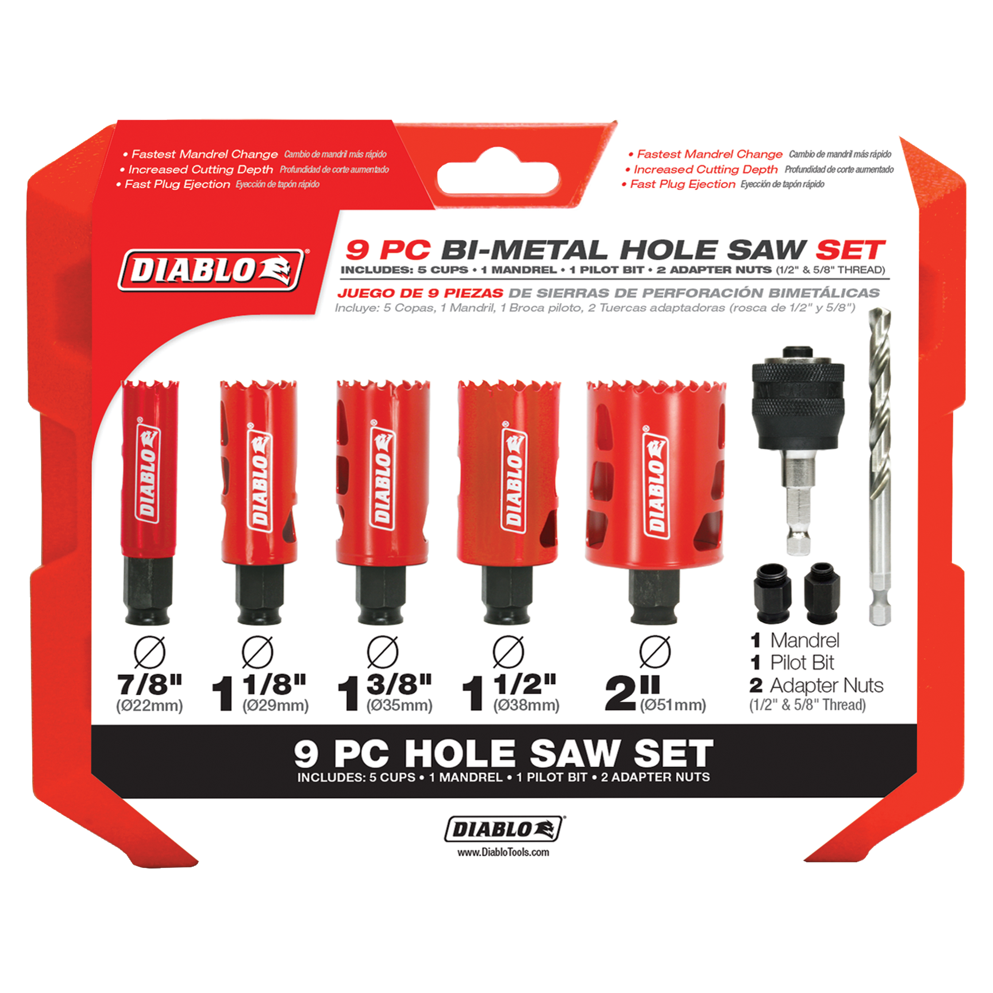 Diablo DHS09SGP 9 pc General Purpose Bi-Metal Hole Saw Set - 5 Pack