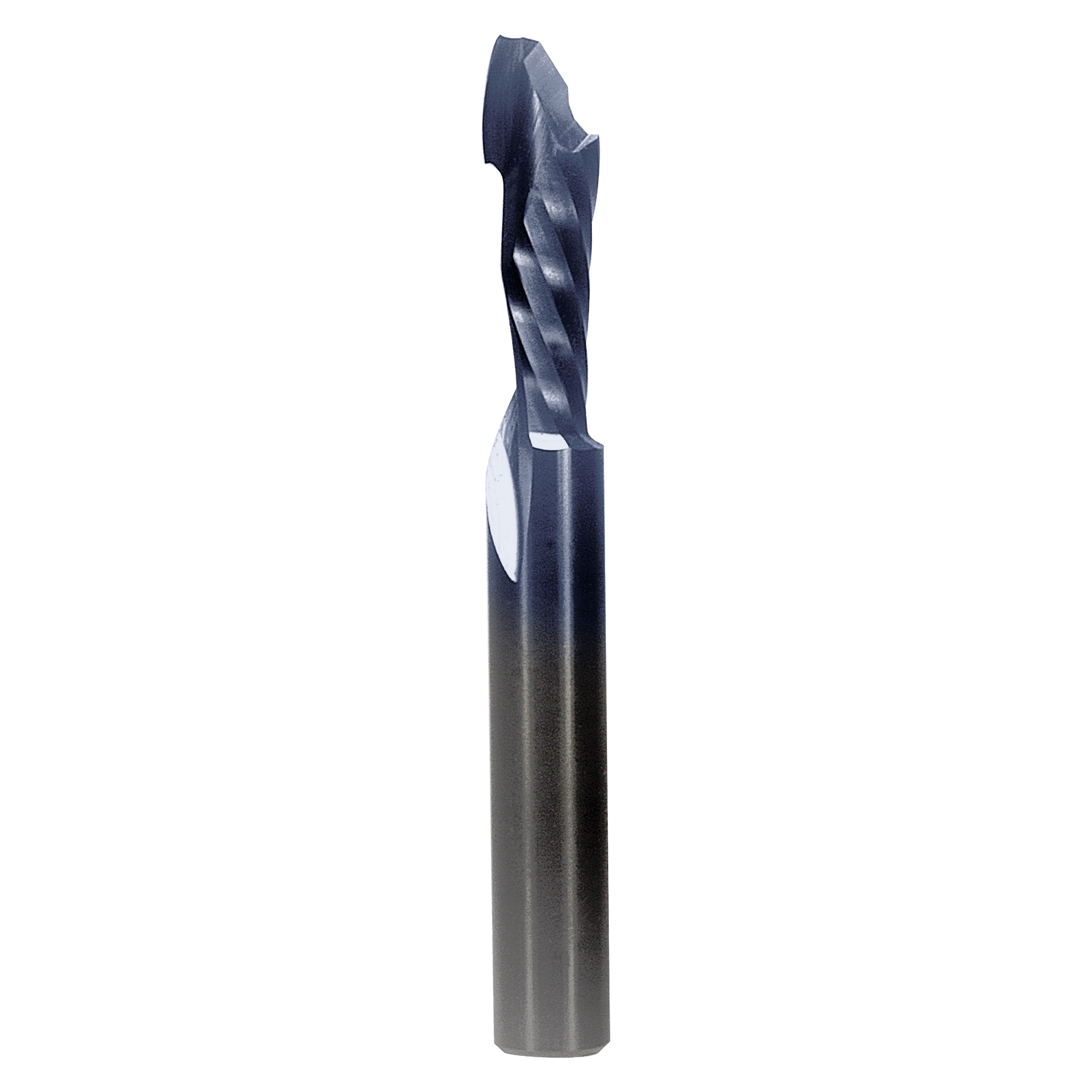 Single compression router bit with spiral flute design and cylindrical shank, shown against white background.