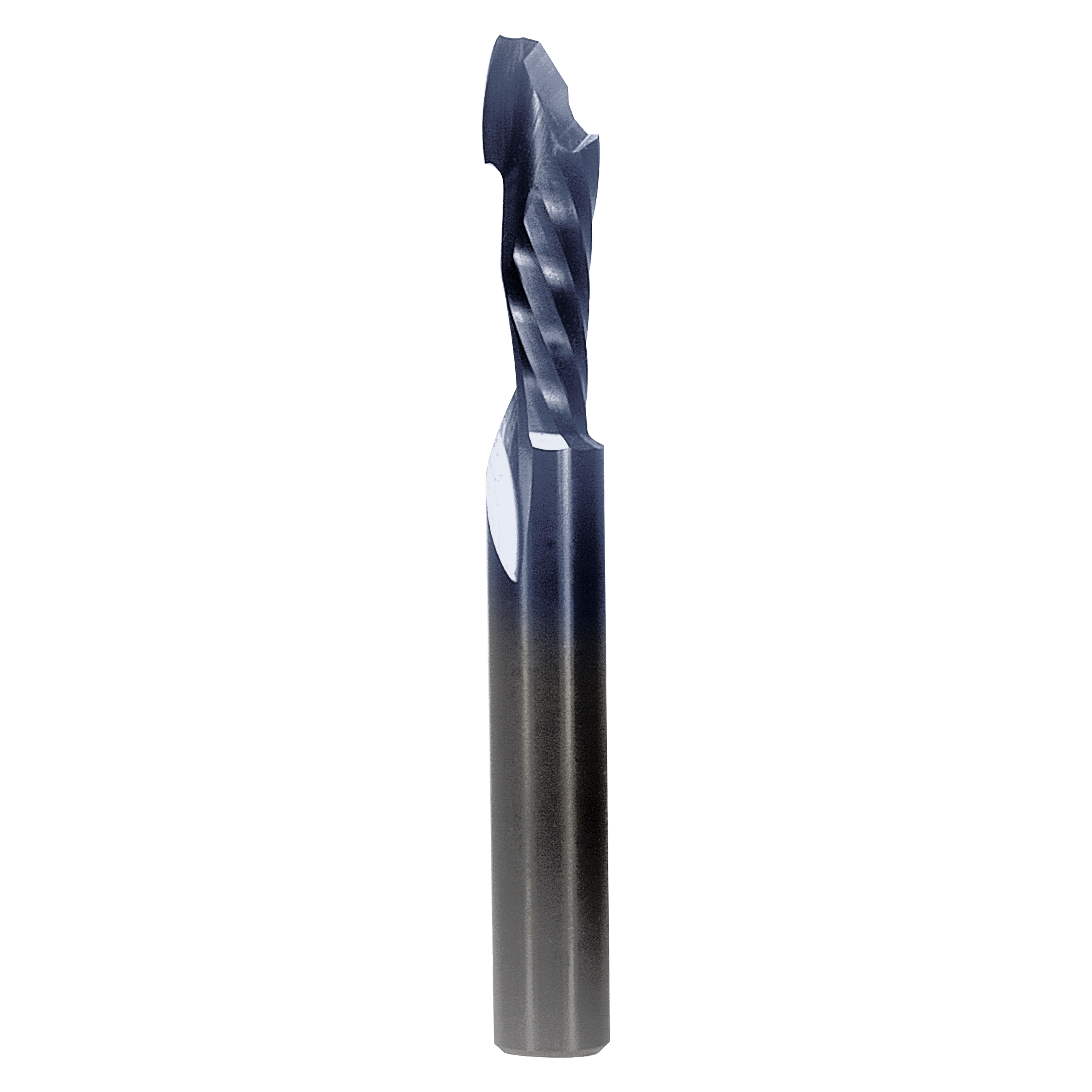 Single compression router bit with spiral flute design and cylindrical shank, shown against white background.