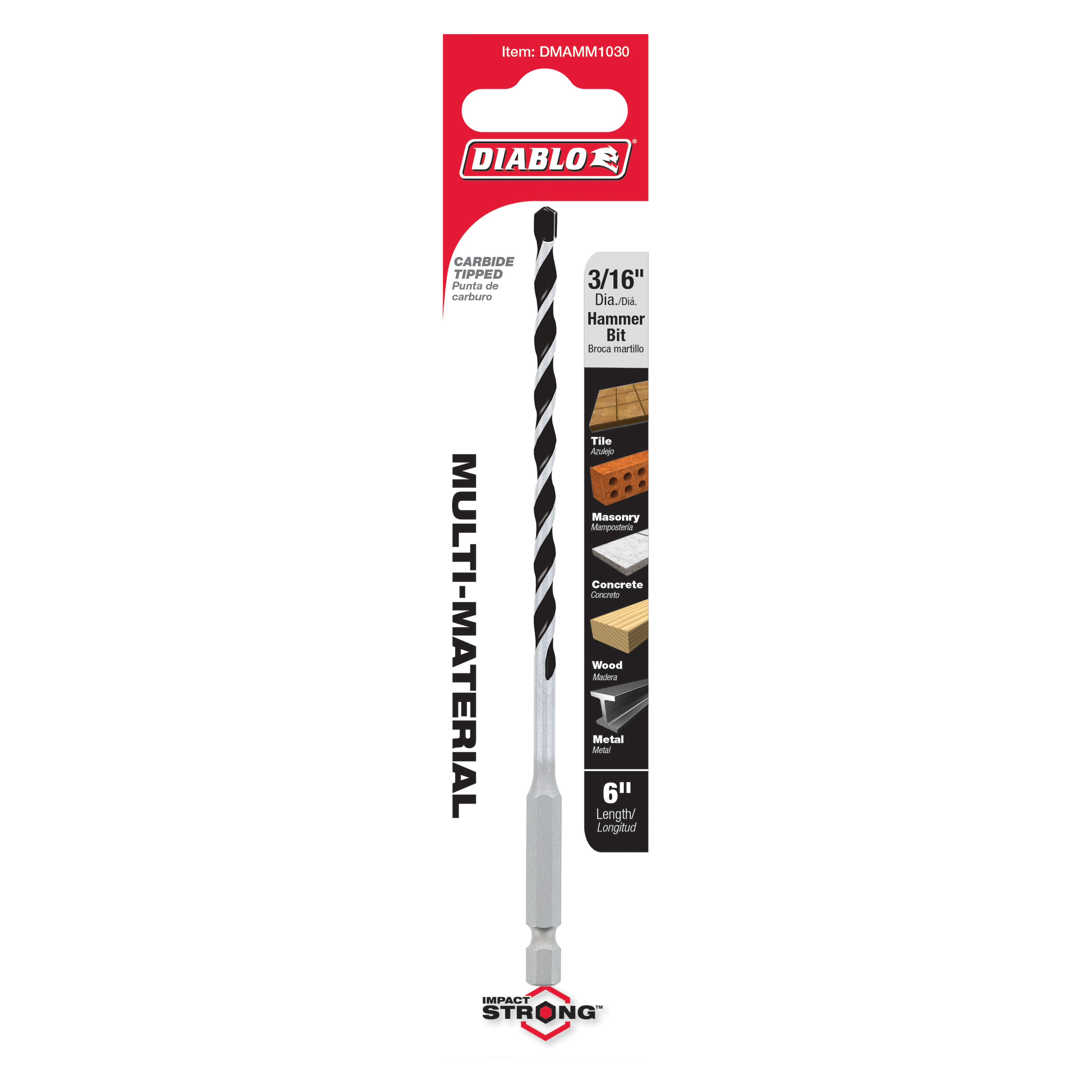 Diablo DMAMM1030 3/16 in. x 4 in. x 6 in. Multi-Material Carbide Tipped Hammer Drill Bit