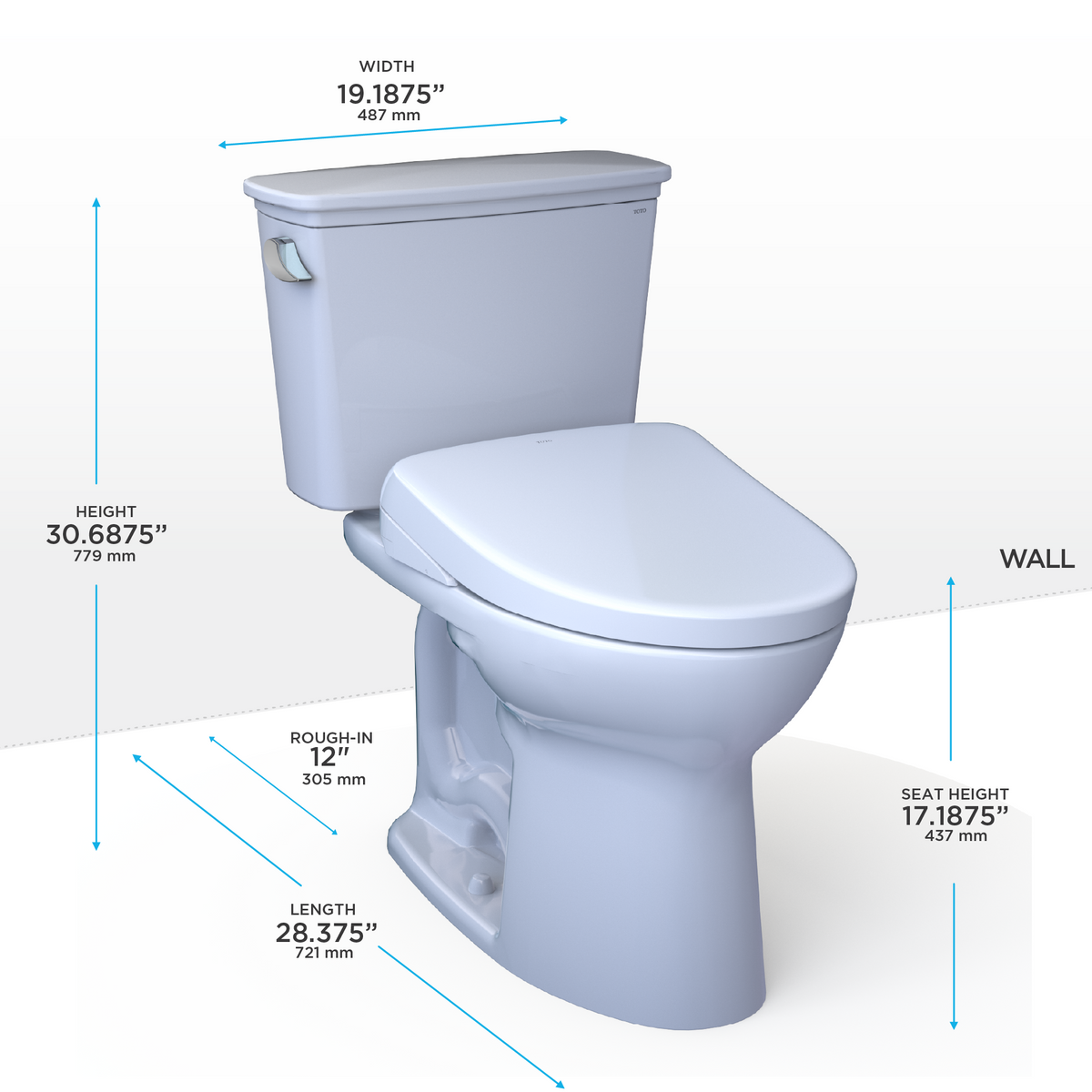 Toto Drake Two Piece Elongated Transitional Tornado Flush Universal Height Toilet with CEFIONTECT 1.28 GPF with Contemporary Washlet+ Auto Flush S7 Bidet Seat in Cotton White