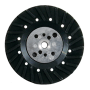 Black rubber backing pad with metal center plate and white mounting holes around perimeter.