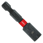 Black magnetic nut setter with 1/4 in. hex drive and red band, marked "1/4" on socket end.
