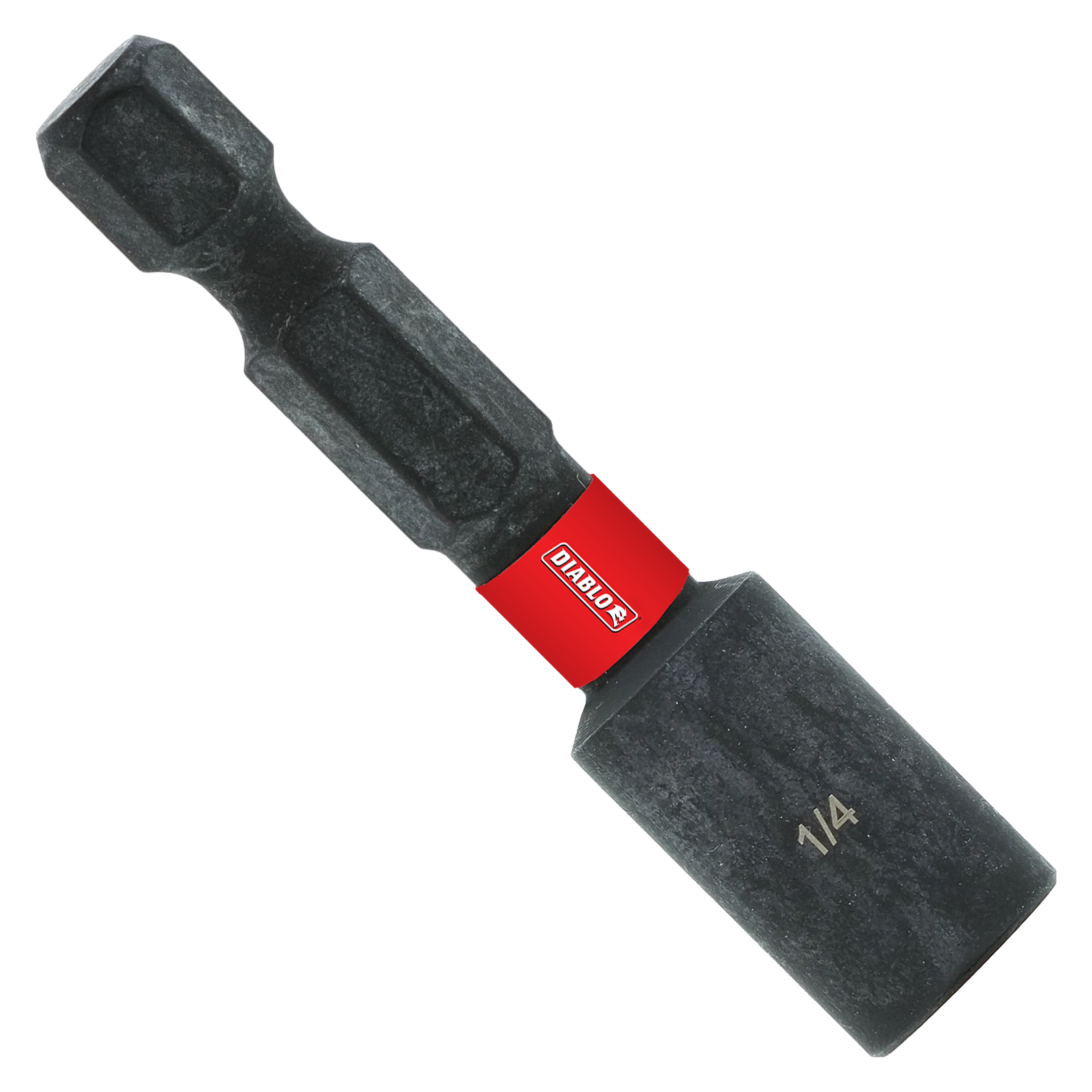 Black magnetic nut setter with 1/4 in. hex drive and red band, marked "1/4" on socket end.