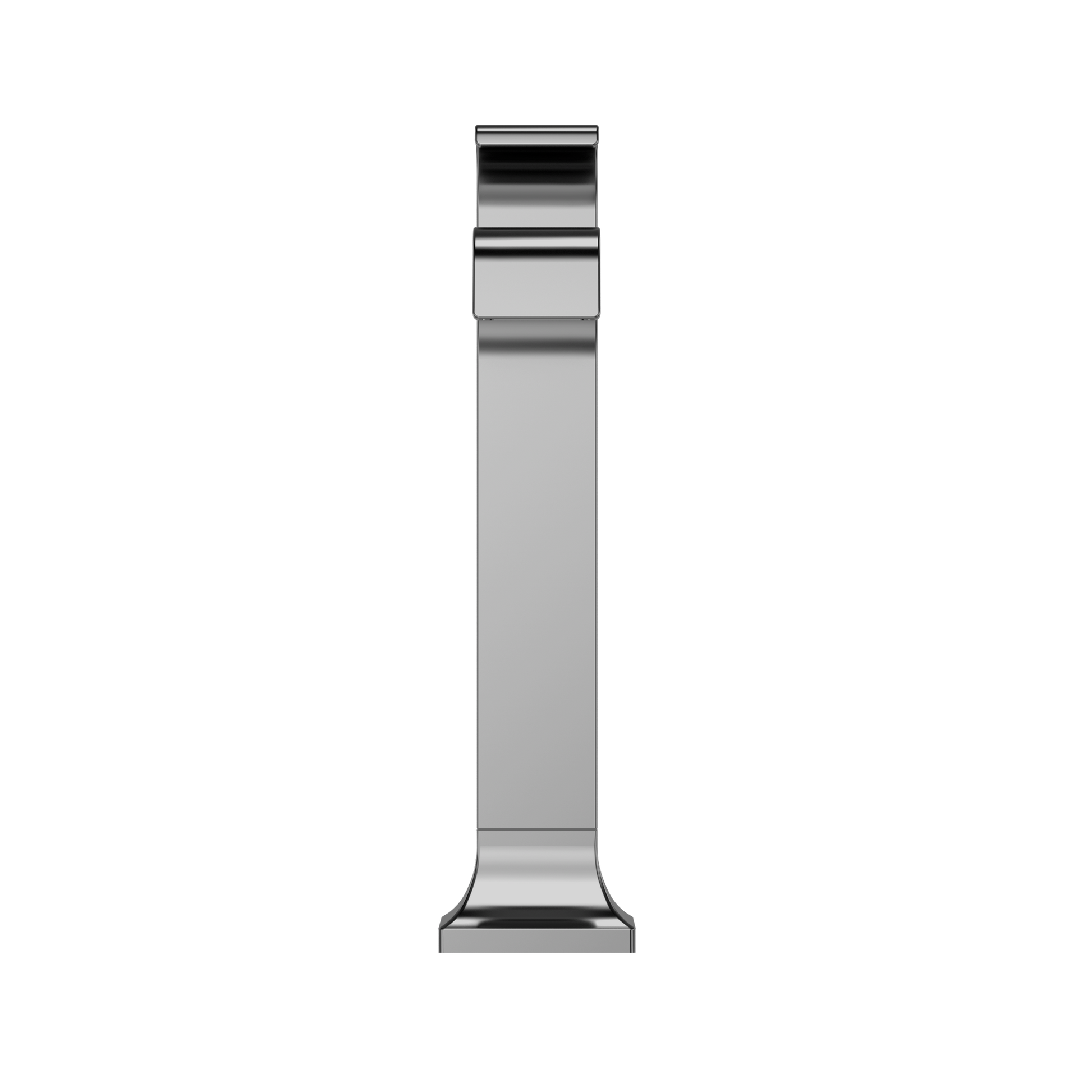 Polished chrome single-handle vessel sink faucet with tall rectangular spout and wide base.