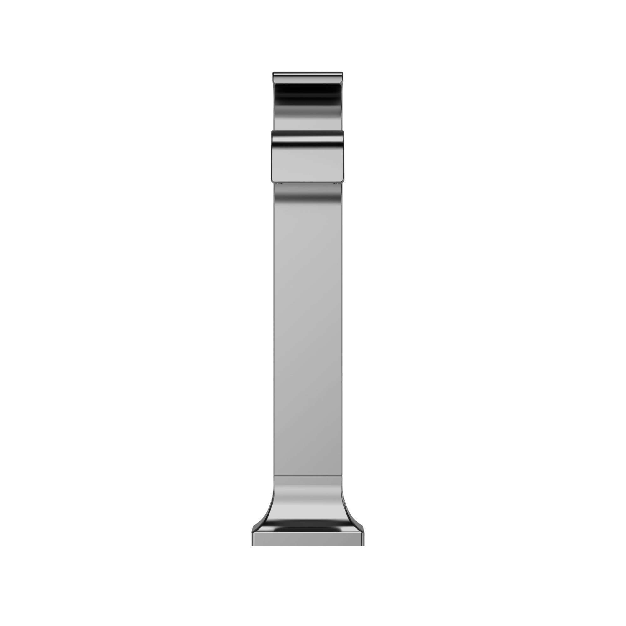 Polished chrome single-handle vessel sink faucet with tall rectangular spout and wide base.