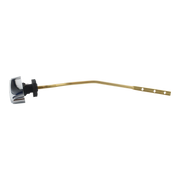 Polished chrome trip lever with brass-colored curved arm and mounting holes.