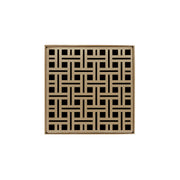 Square satin bronze drain grate with geometric square and line pattern design.