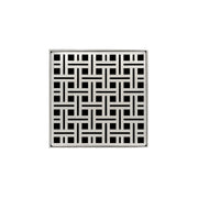 Satin stainless steel square drain grate with geometric pattern and center drain opening.