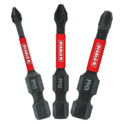 Three black Phillips drive bits labeled PH1, PH2, and PH3 with red sleeves and black tips.