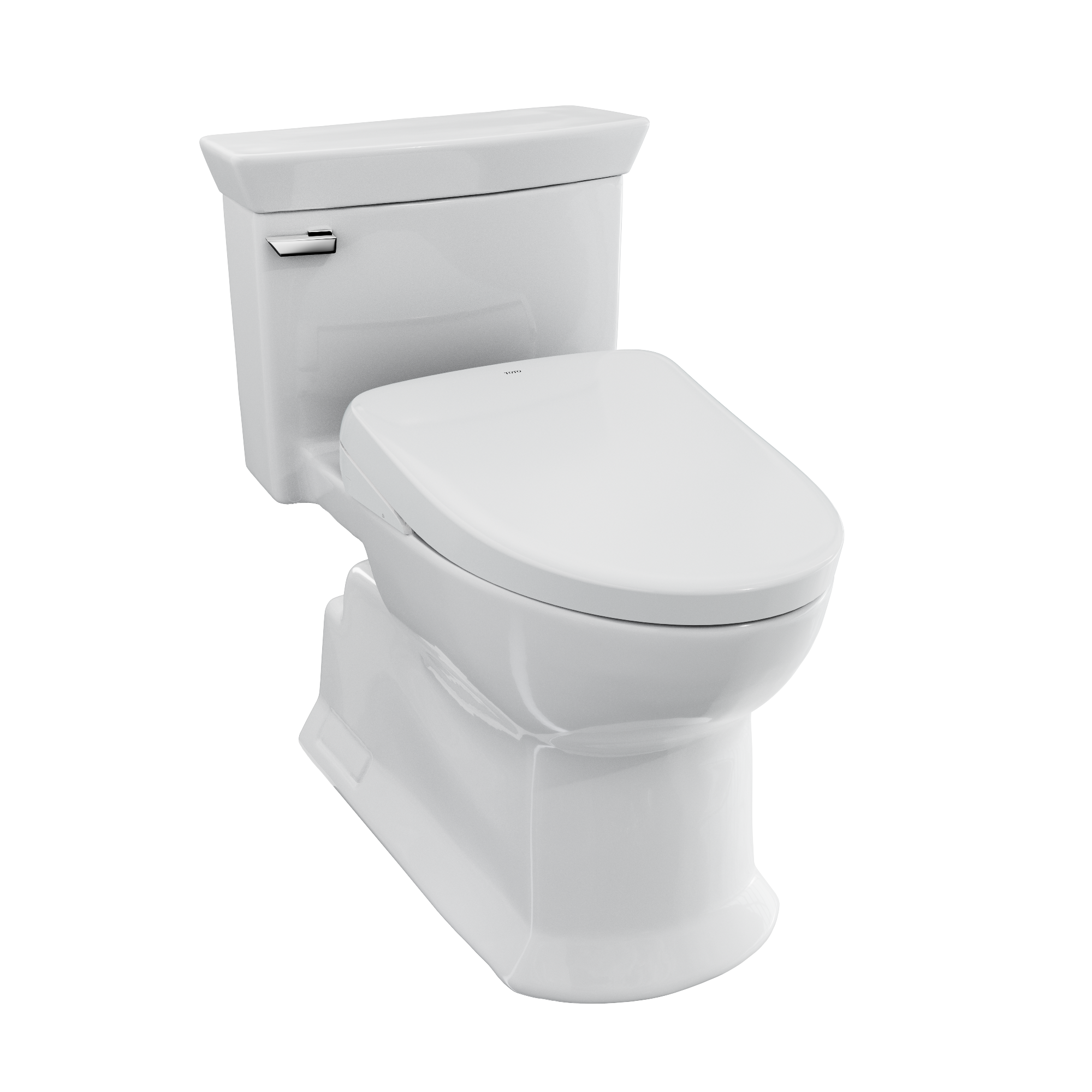 Toto Soiree One Piece Elongated Universal Height Toilet with CEFIONTECT 1.28 GPF with Contemporary Washlet+ Auto Flush S7 Bidet Seat in Cotton White