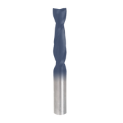 Freud 1/2" diameter up spiral router bit with blue coating and metal flutes.