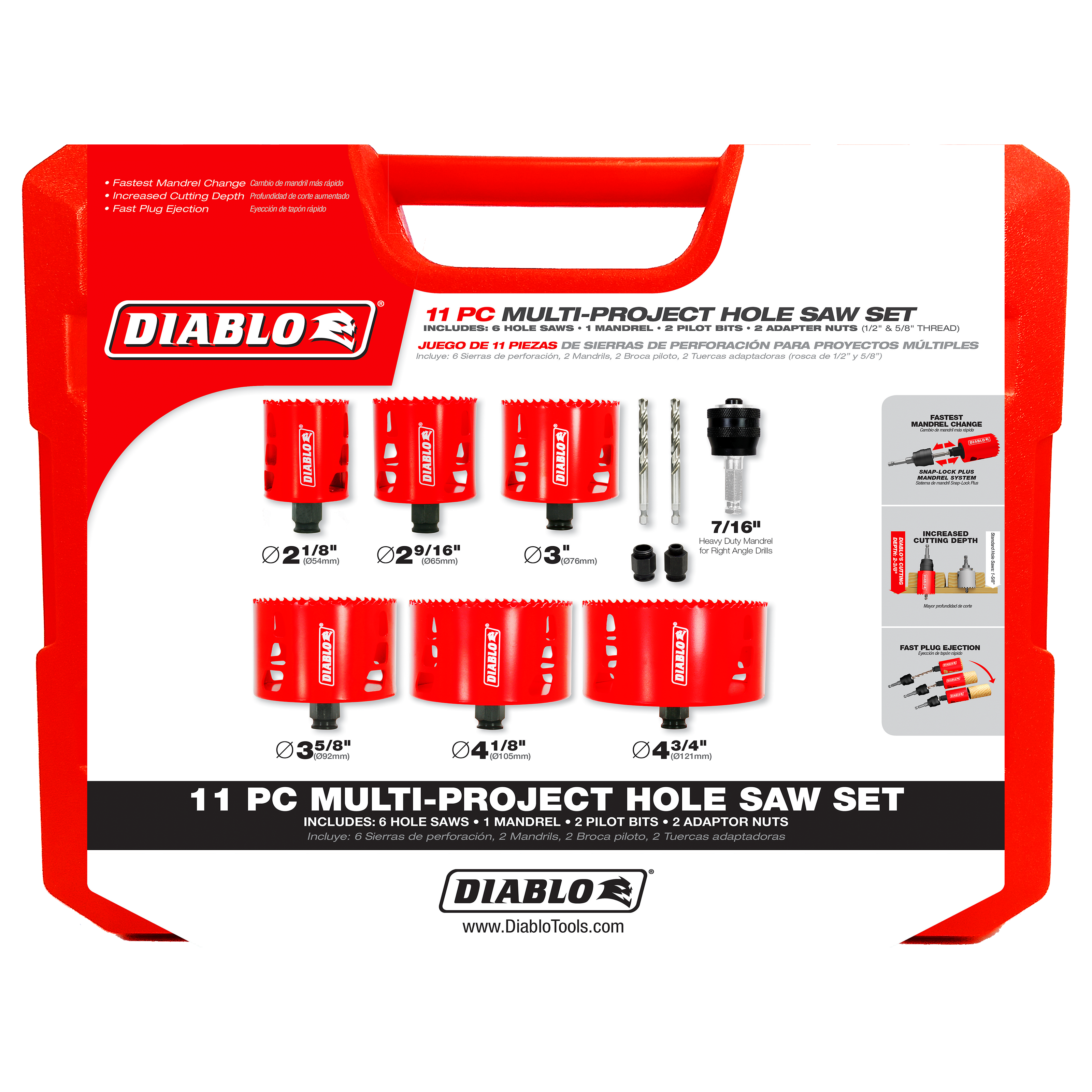 Diablo DHS11SLD 11 pc Multi-Project Bi-Metal Hole Saw Set - 5 Pack