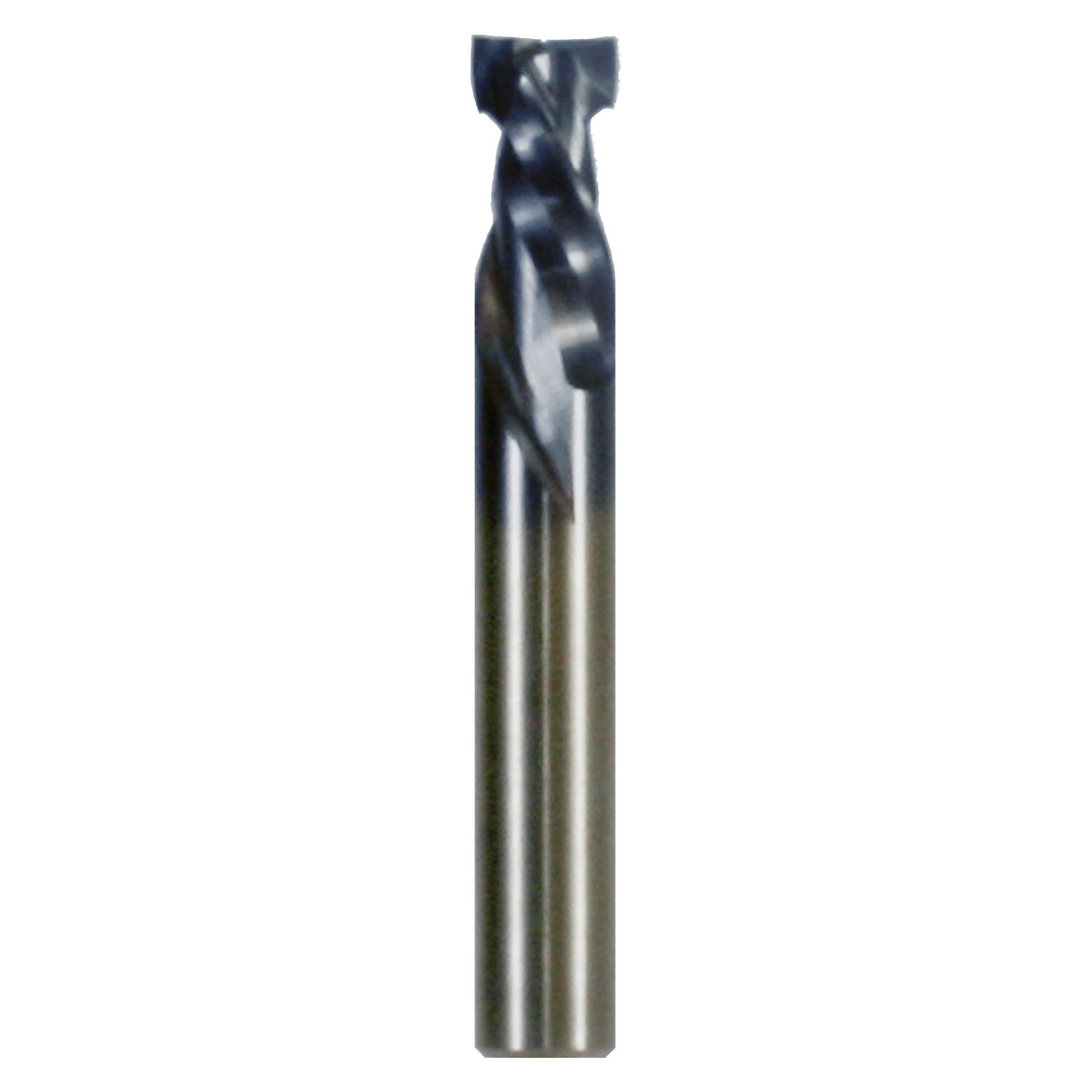 Metal mortise compression bit with two flutes and flat top cutting end, 1/2 inch diameter.