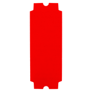 Red rectangular sanding sheet with notched edges and center mounting hole.