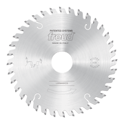 Freud 150mm conical scoring saw blade with multiple teeth and center bore, marked "Made in Italy."