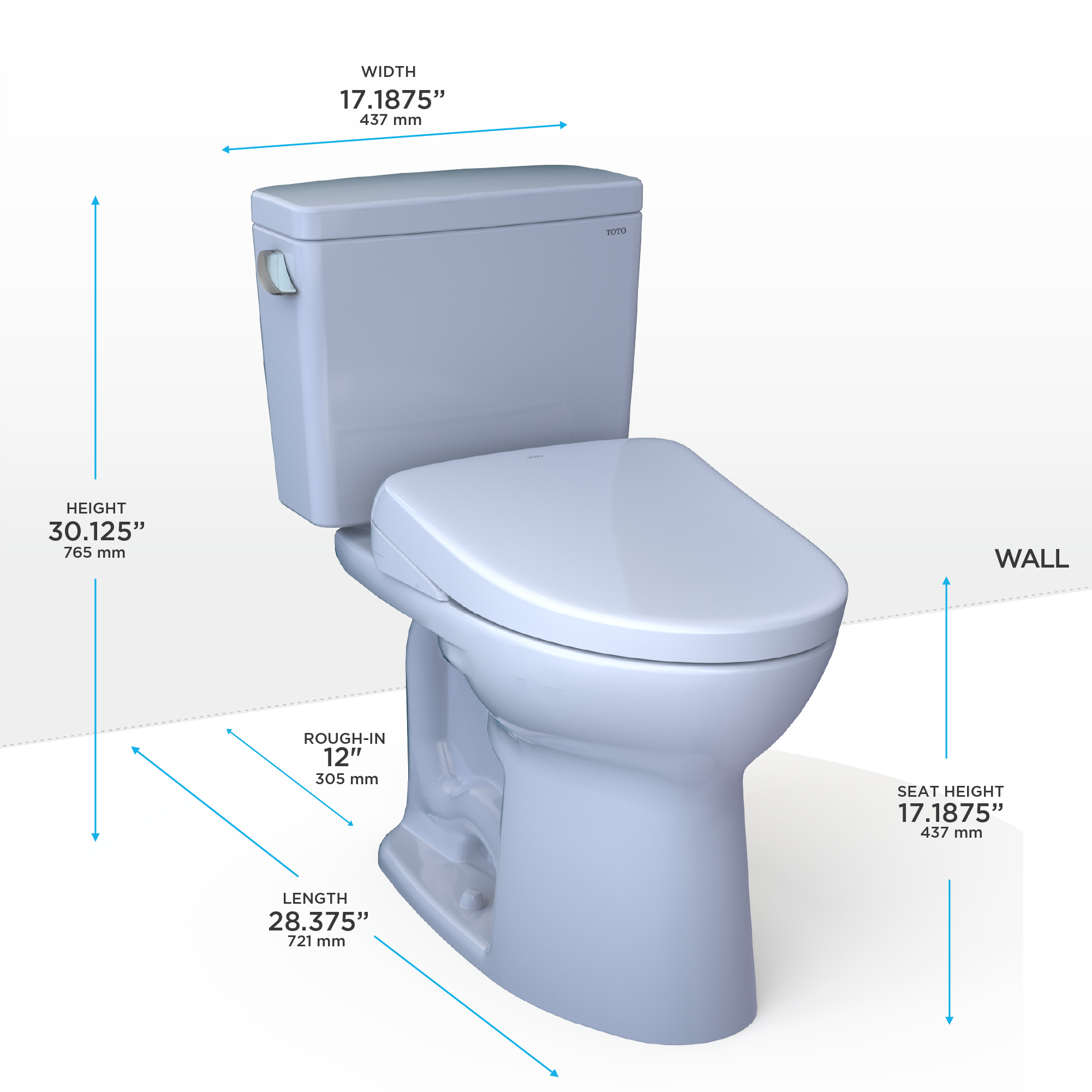 Toto Drake Two Piece Elongated Tornado Flush Universal Height Toilet with CEFIONTECT 1.28 GPF with Contemporary Washlet+ Auto Flush S7 Bidet Seat in Cotton White