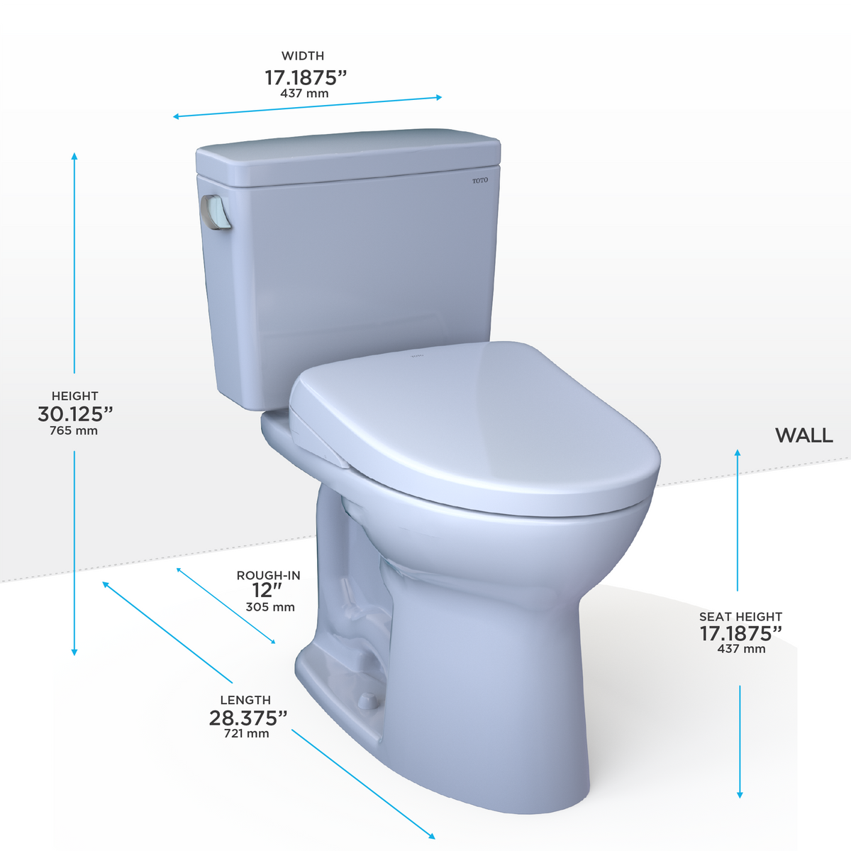 Toto Drake Two Piece Elongated Tornado Flush Universal Height Toilet with CEFIONTECT 1.6 GPF with Contemporary Washlet+ Auto Flush S7A Bidet Seat in Cotton White