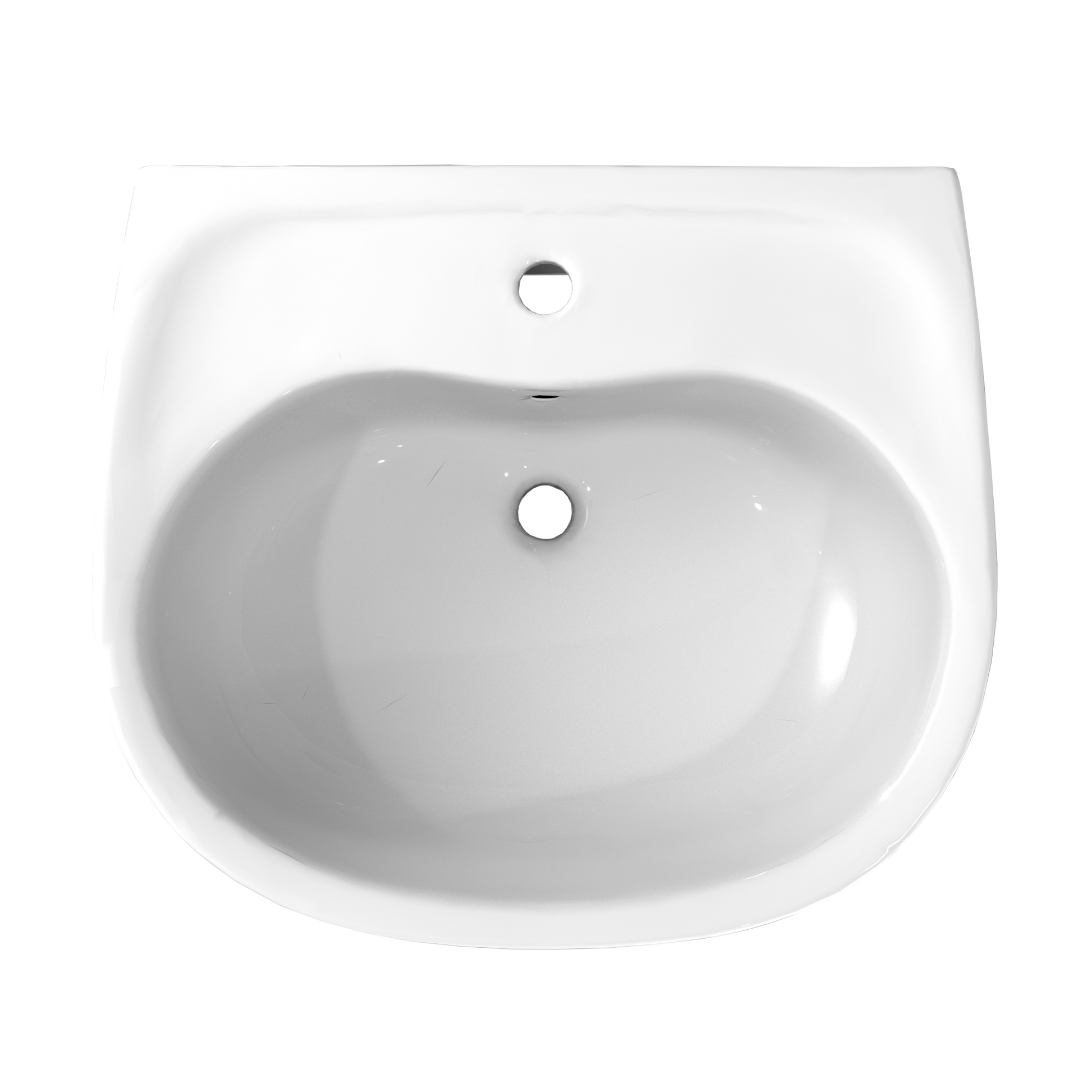 White oval pedestal sink bowl with single faucet hole and overflow drain opening.
