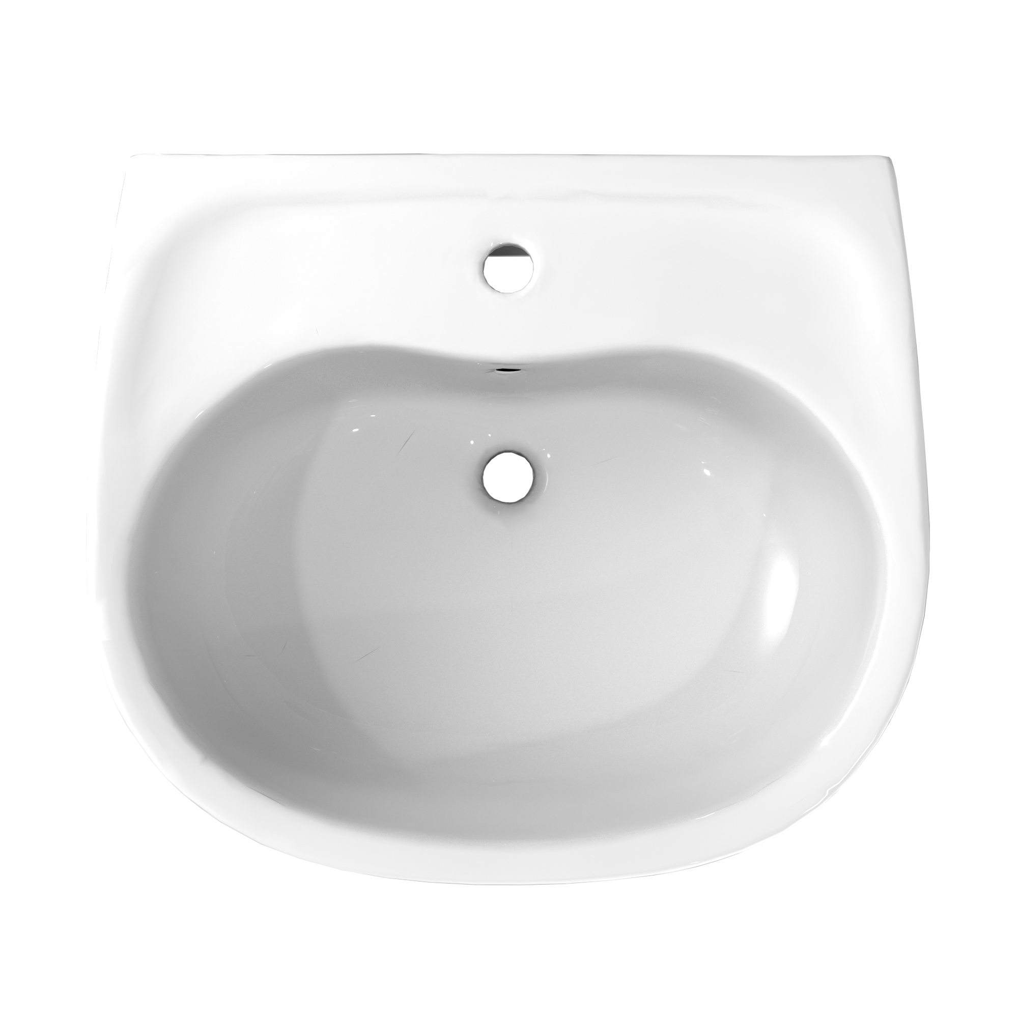 White oval pedestal sink bowl with single faucet hole and overflow drain opening.