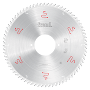Freud 300mm circular saw blade with silver body, multiple teeth around perimeter, and red product markings on face.