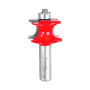Red beading router bit with rounded cutting profile and silver metal shank and bearing assembly.