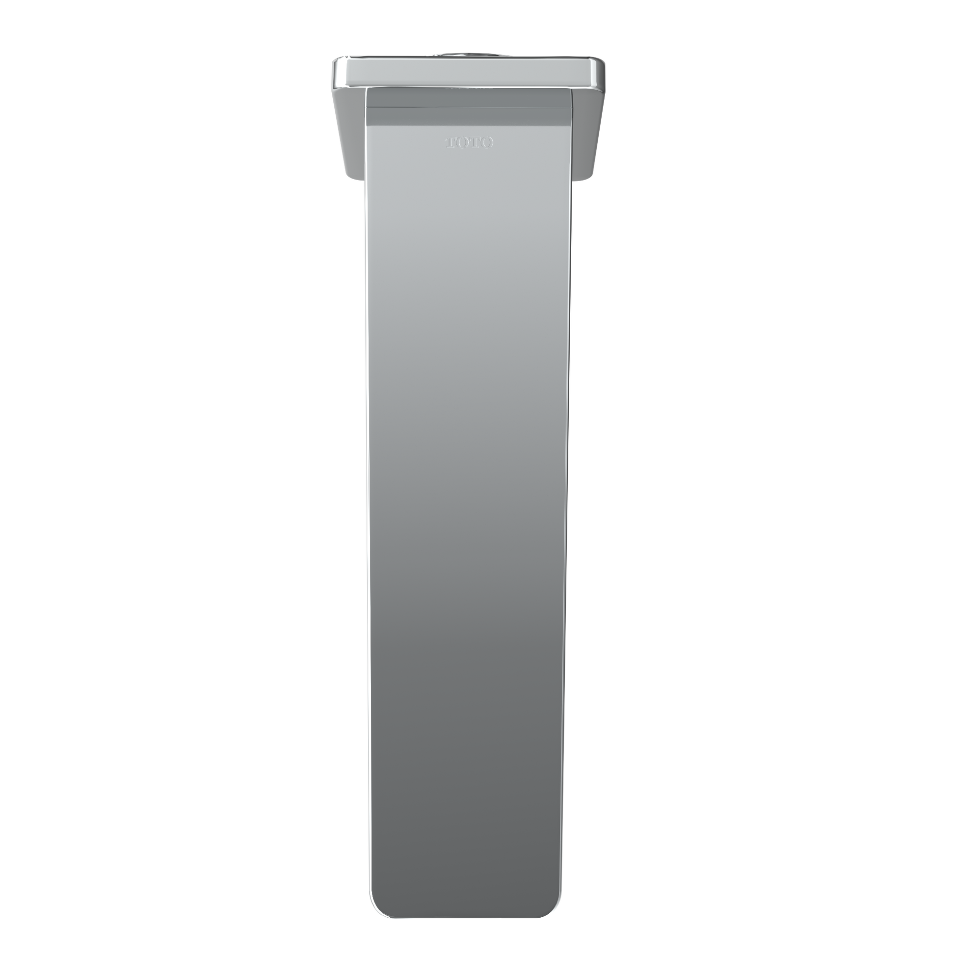Polished chrome wall-mounted tub spout with rectangular body and top mounting bracket.