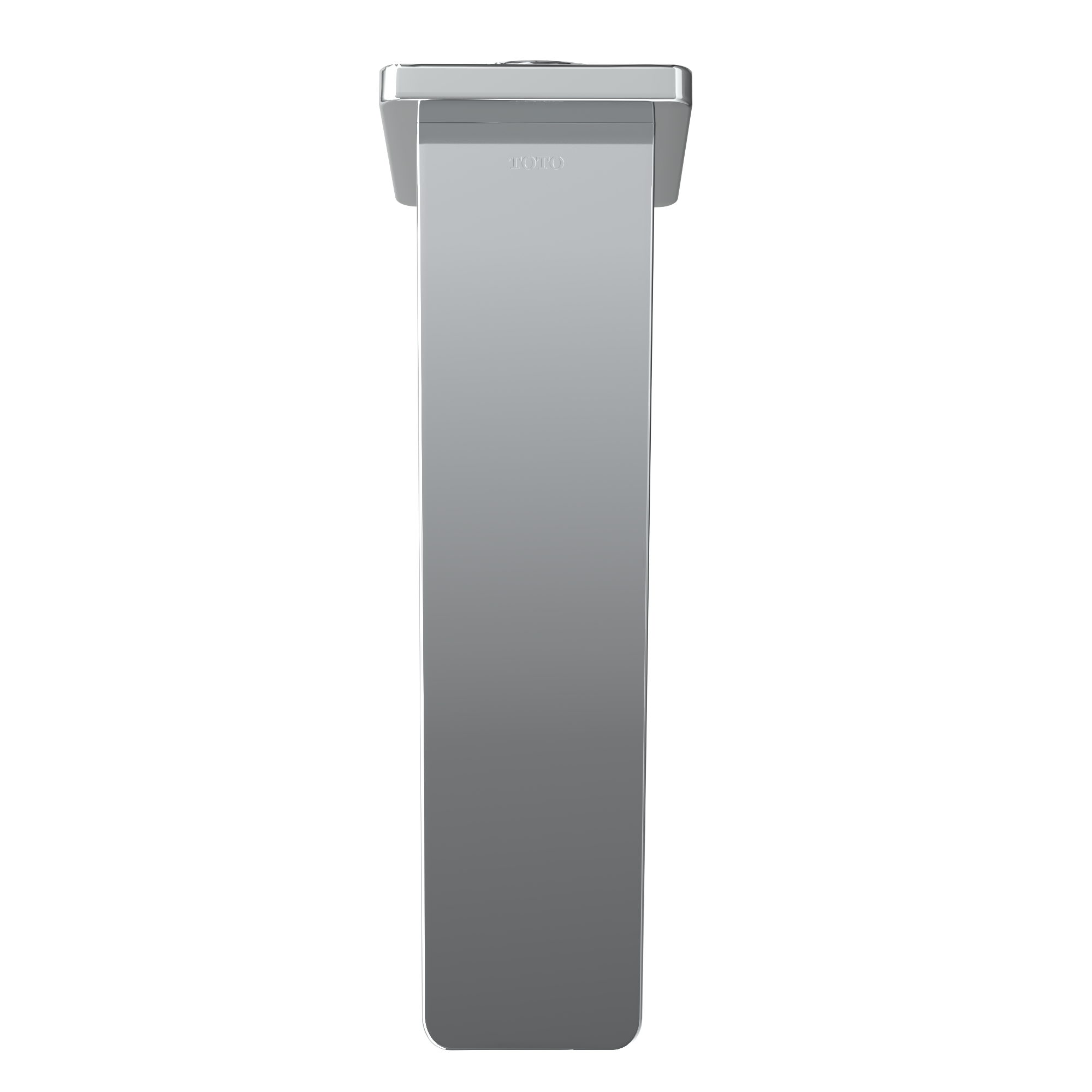 Polished chrome wall-mounted tub spout with rectangular body and top mounting bracket.