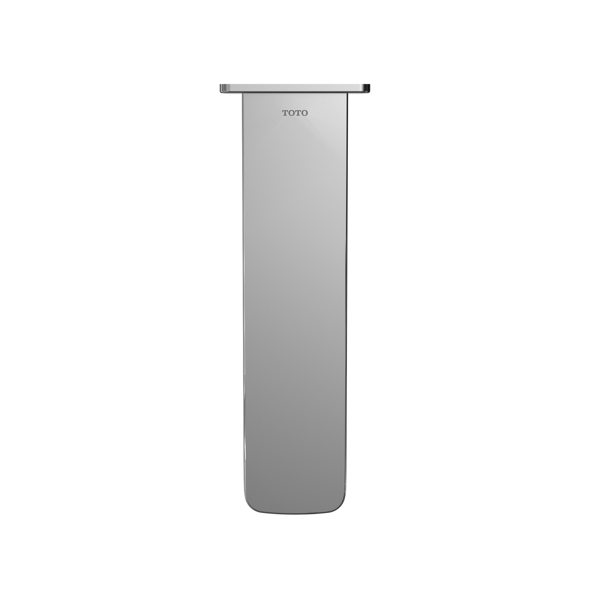 Polished chrome wall-mounted tub spout with rectangular body and rounded bottom, TOTO branding visible.