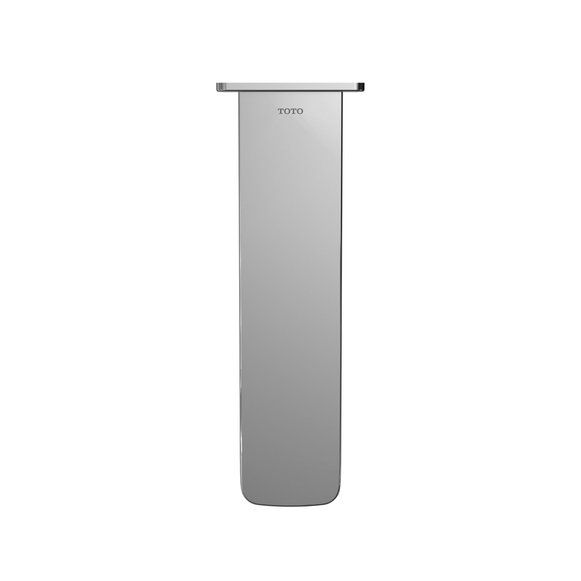 Polished chrome wall-mounted tub spout with rectangular body and rounded bottom, TOTO branding visible.