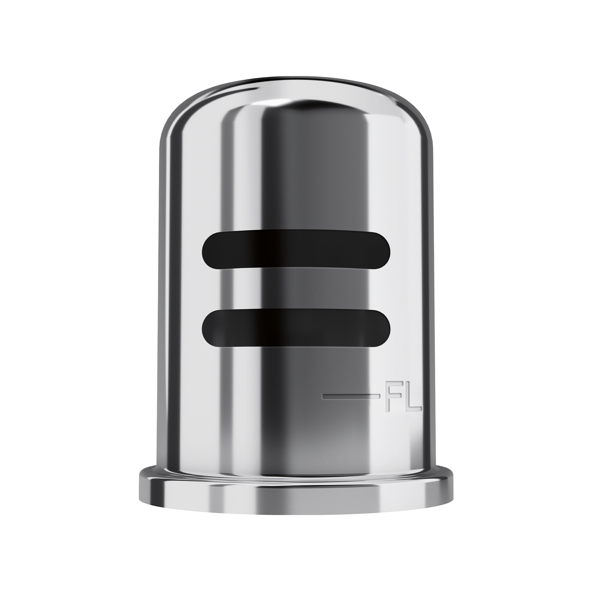 Chrome air gap with two black horizontal slots and cylindrical base.
