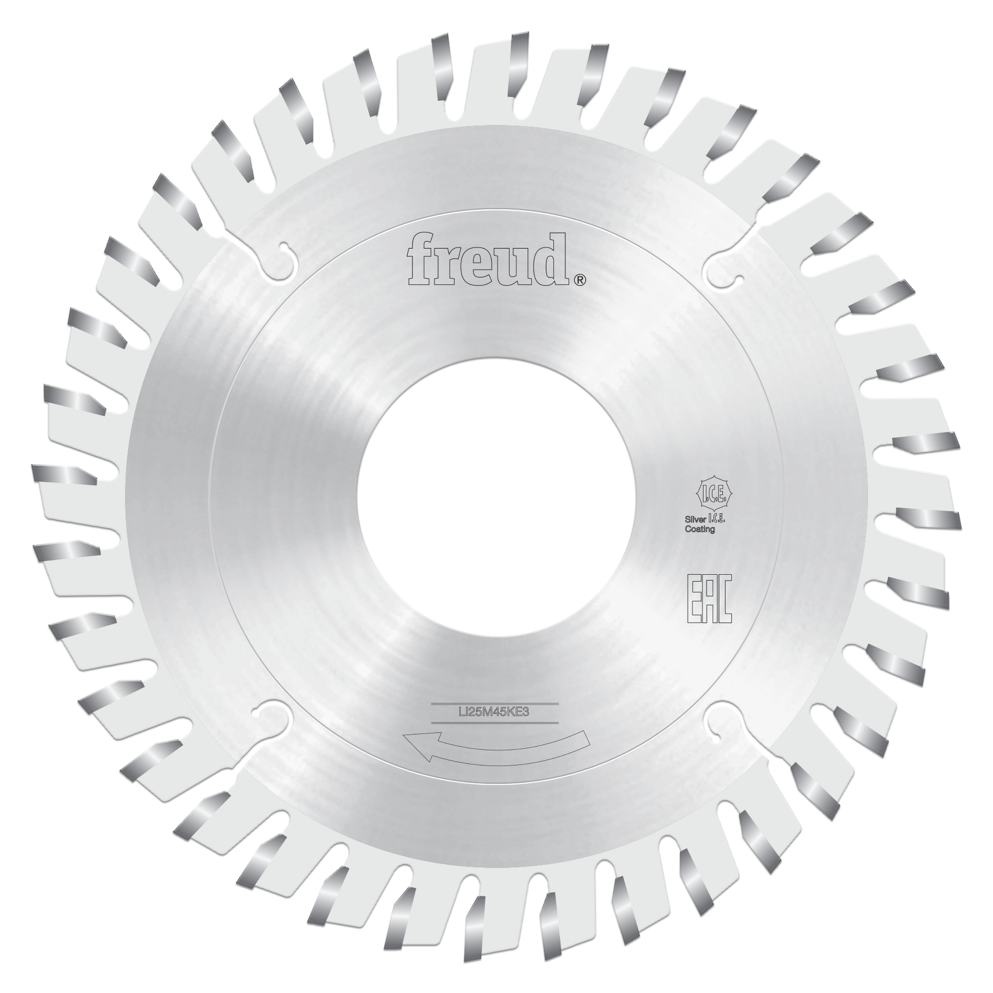 Freud 150mm conical scoring blade with angled carbide teeth arranged around silver metal disc.