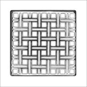 Polished stainless steel square drain cover with geometric grid pattern and center drain opening.
