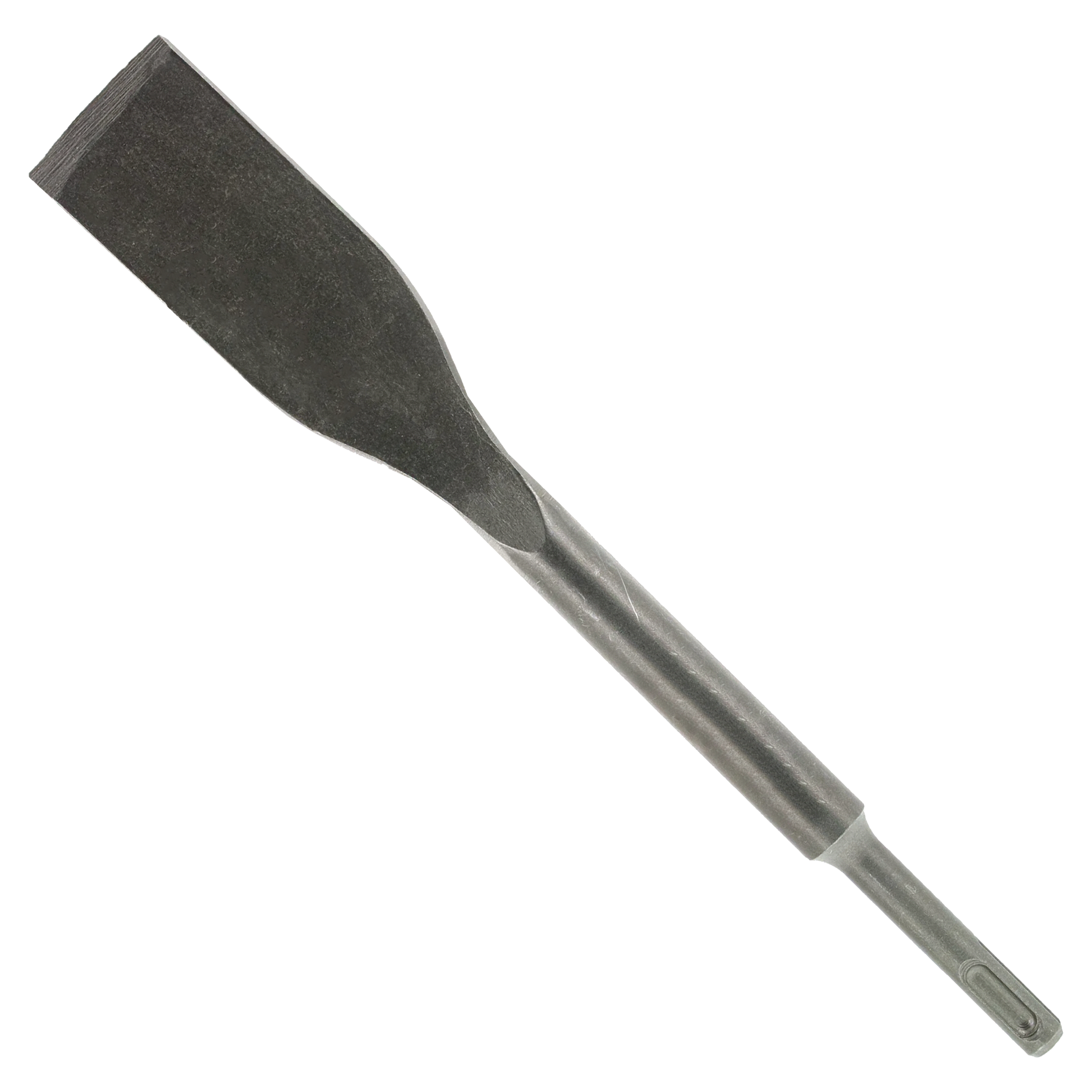 Gray metal tile chisel with flat rectangular head and SDS-Plus shank connection.