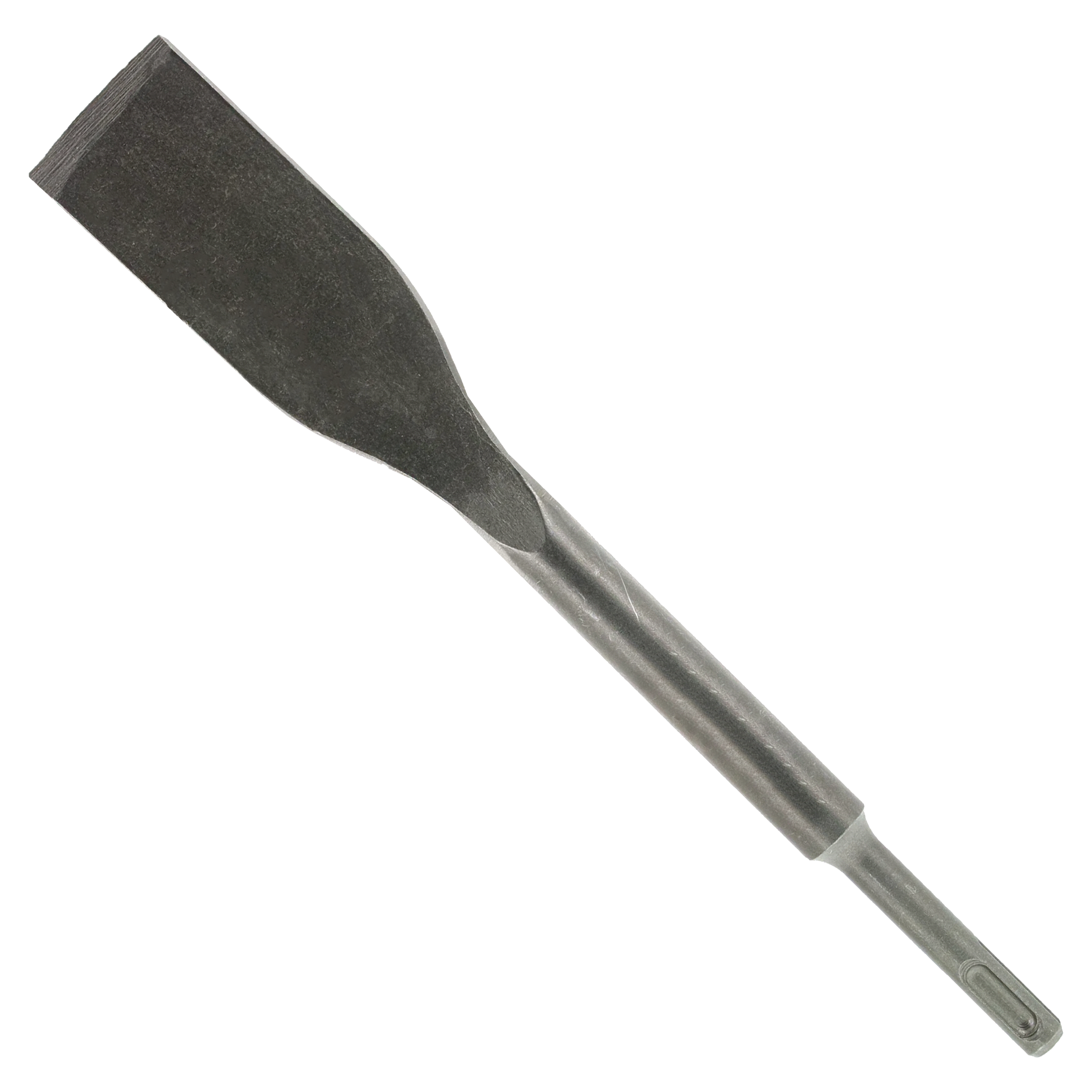 Gray metal tile chisel with flat rectangular head and SDS-Plus shank connection.