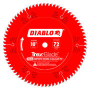 Red Diablo TrexBlade circular saw blade with 72 teeth, 10 inch diameter, designed for composite decking and cellular PVC.