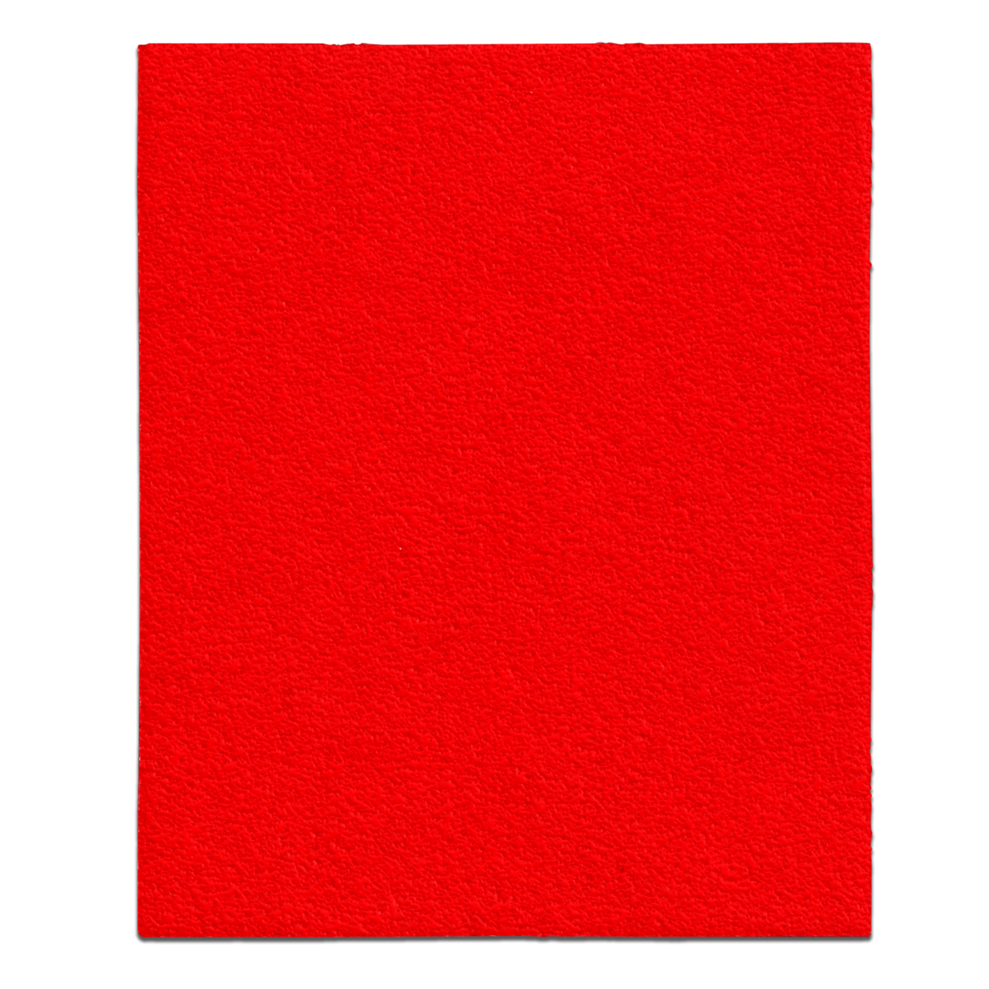 Red sanding sheet with textured grit surface, 4-1/2 by 5-1/2 inches.