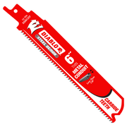 Red reciprocating saw blade with carbide teeth and "Steel Demon" branding for thin metal conduit cutting.